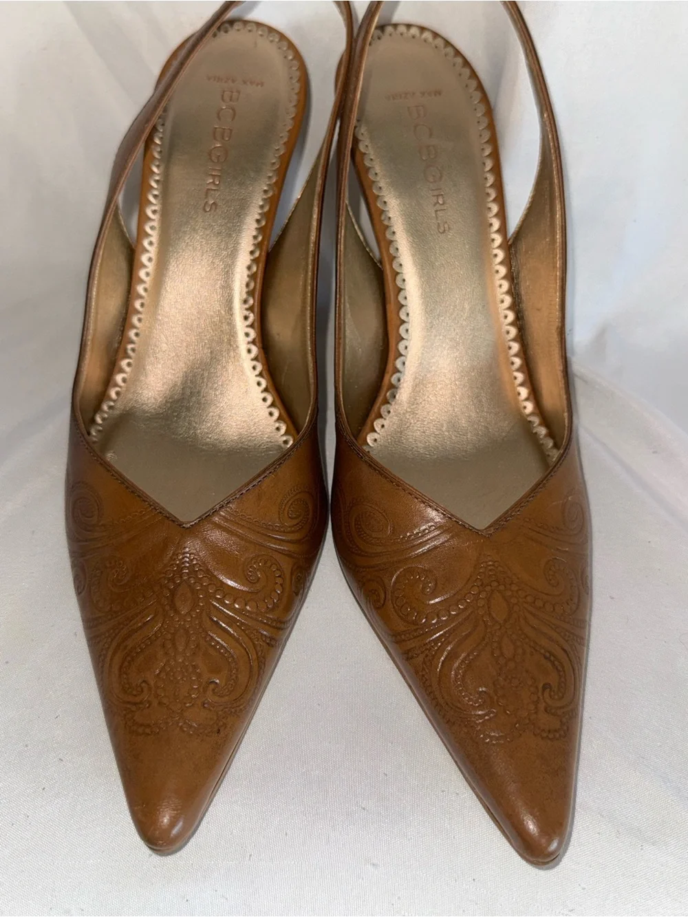 BCBGirls Vintage Brown Pointed Toe Slingback Heels